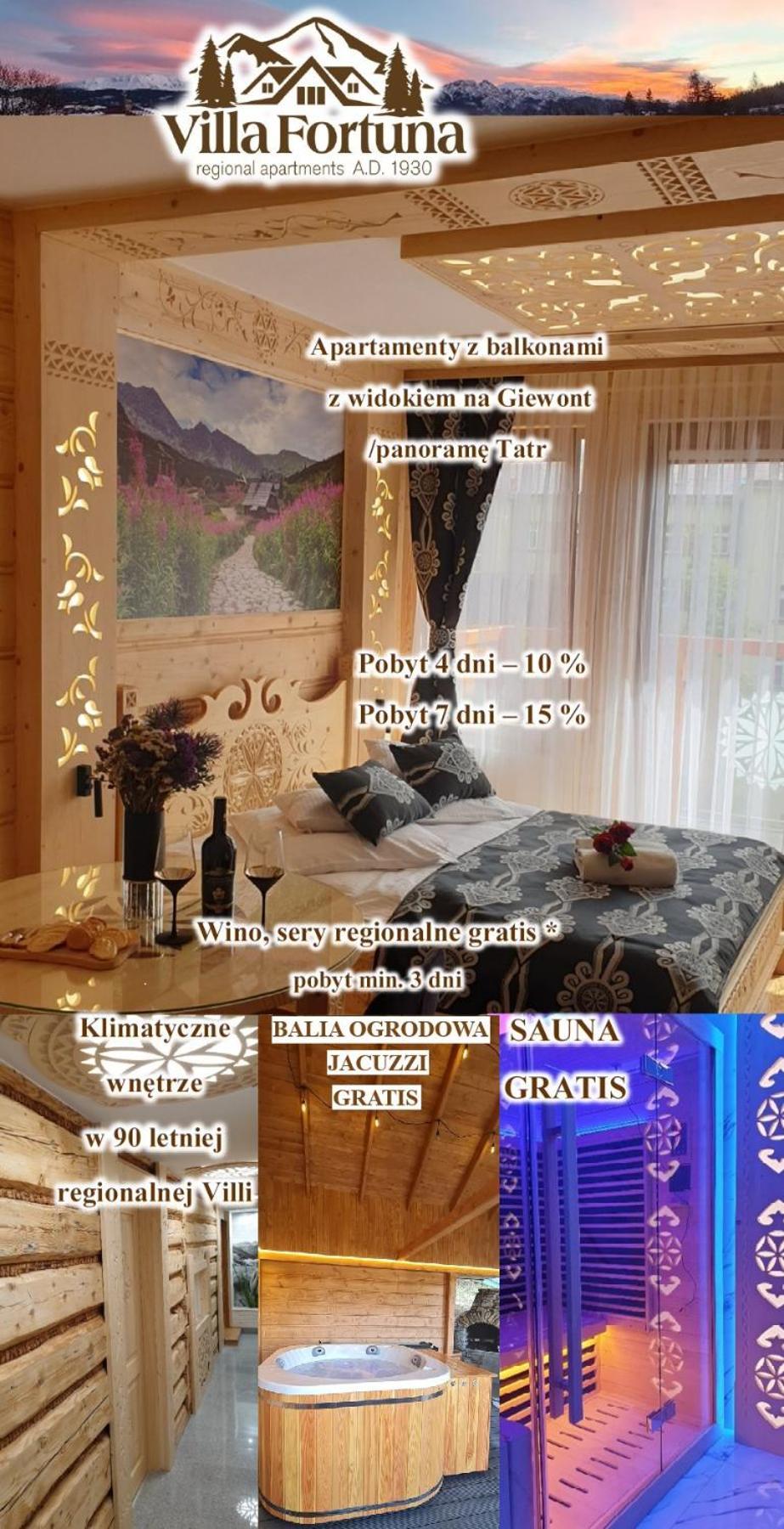 Villa Fortuna - Regionalne Apartamenty & Spa - Sauna, Grill, Jacuzzi Z Widokiem Na Tatry Zakopane Luaran gambar